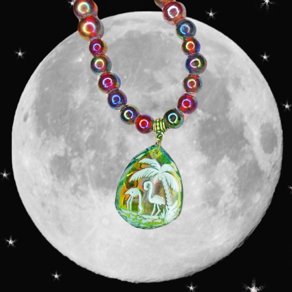 Cool Retro Flamingo Choker Necklace with Rainbows!